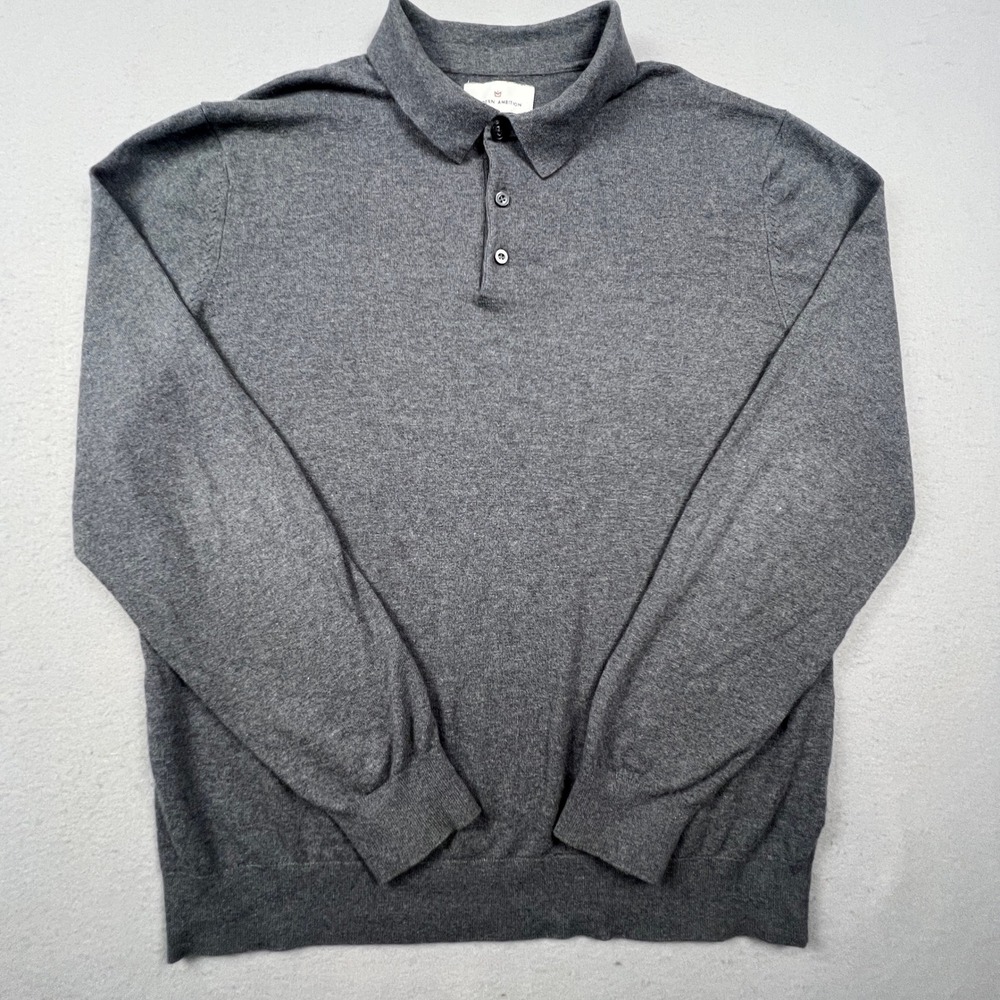 Modern Ambition Polo Sweater‎ Mens L Grey Cotton Wool Blend Long Sleeve Classy